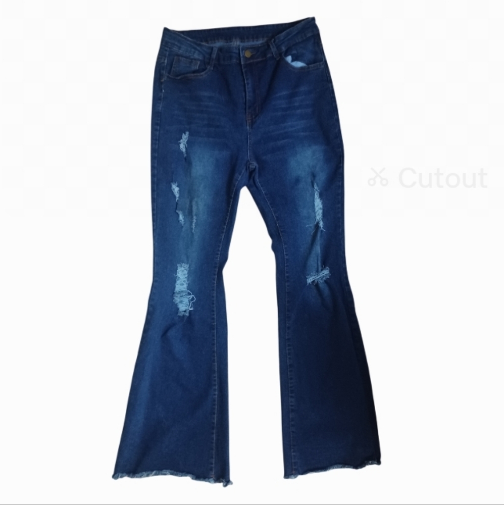 Fringed Flare Distressed Jrs. Jeans Size Large - Picture 4 of 5